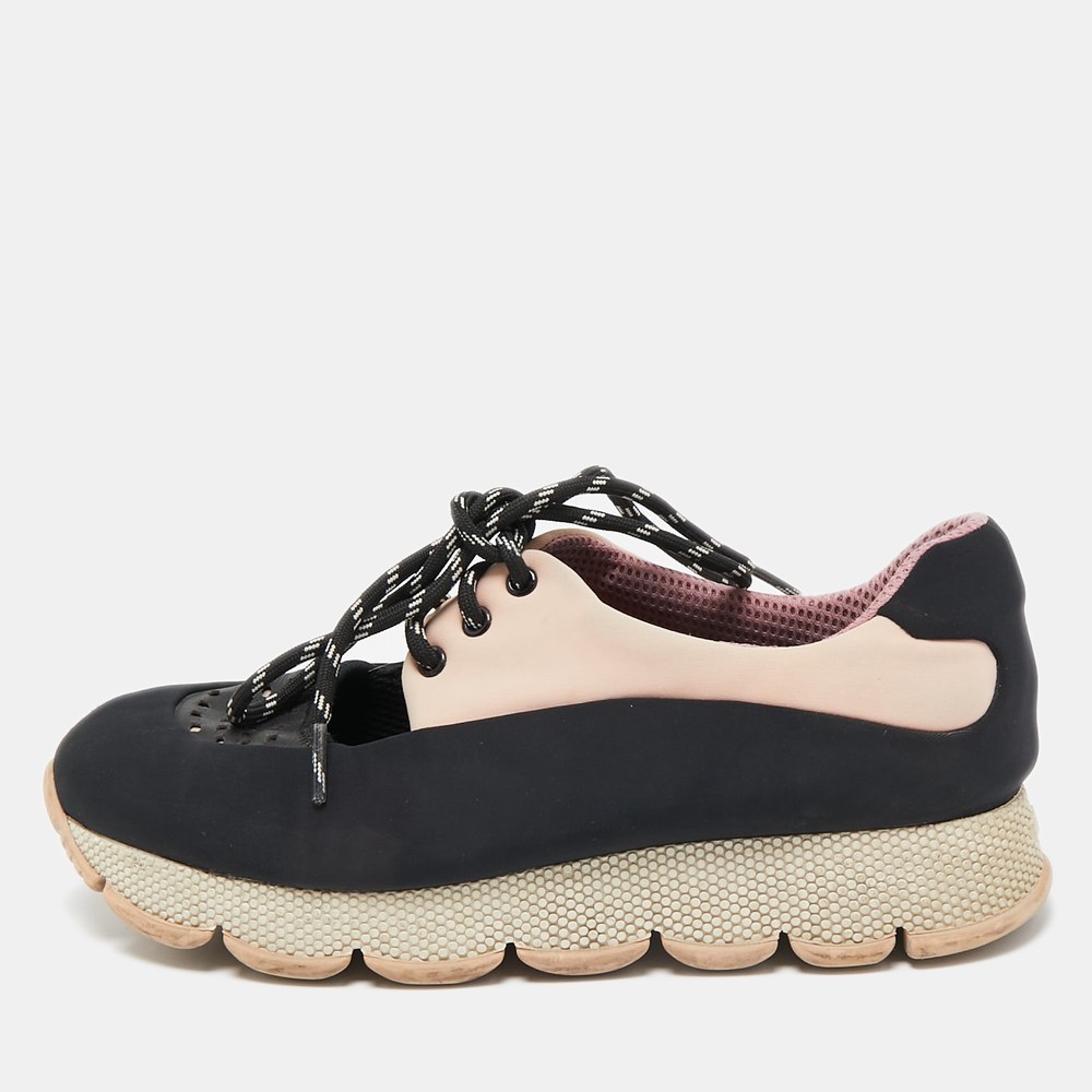 Prada Sport Black Pink Neoprene Cut Out Low Top Sneakers Size 39