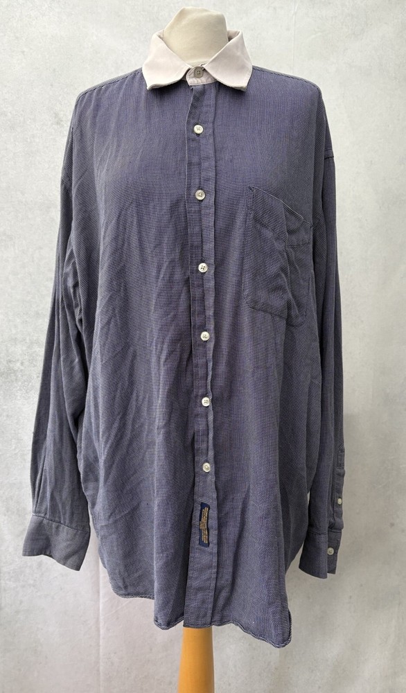 Tommy Hilfiger Blue Check Shirt Size 16.5” Cotton Long Sleeve Button Up Men’s
