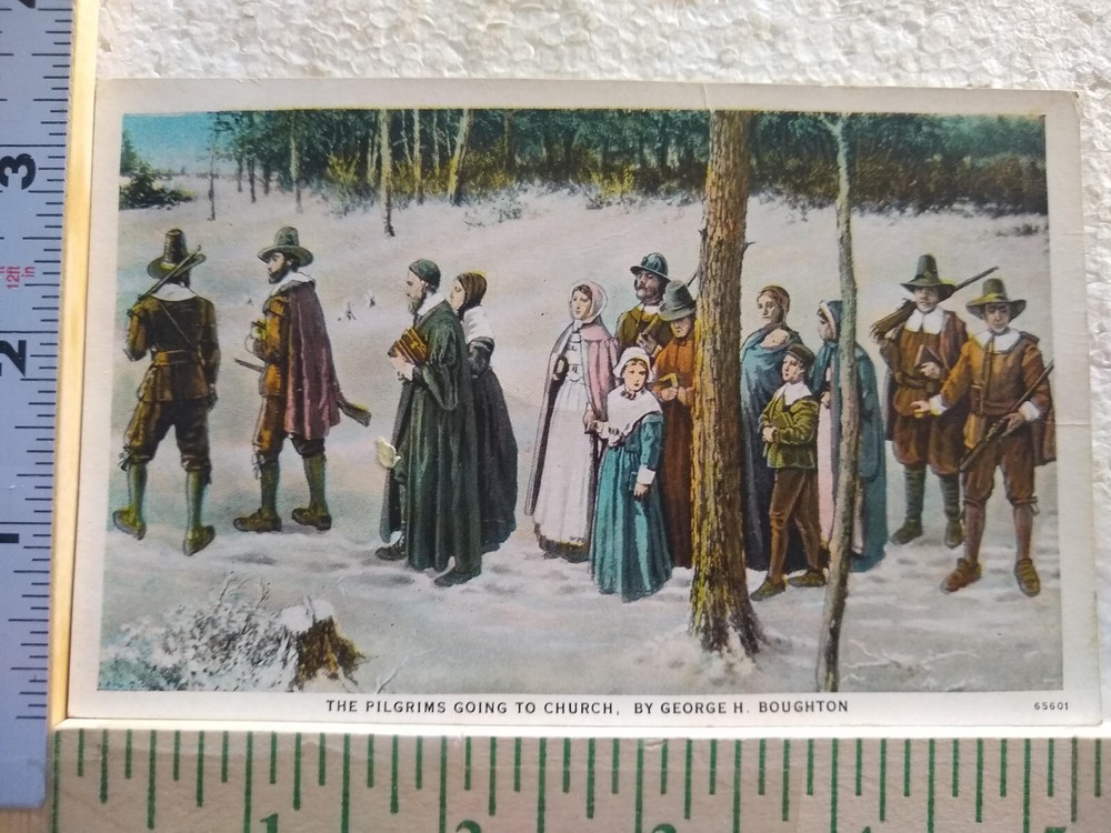 Postcard Pilgrims Going To Church Painting by George H. Boughton