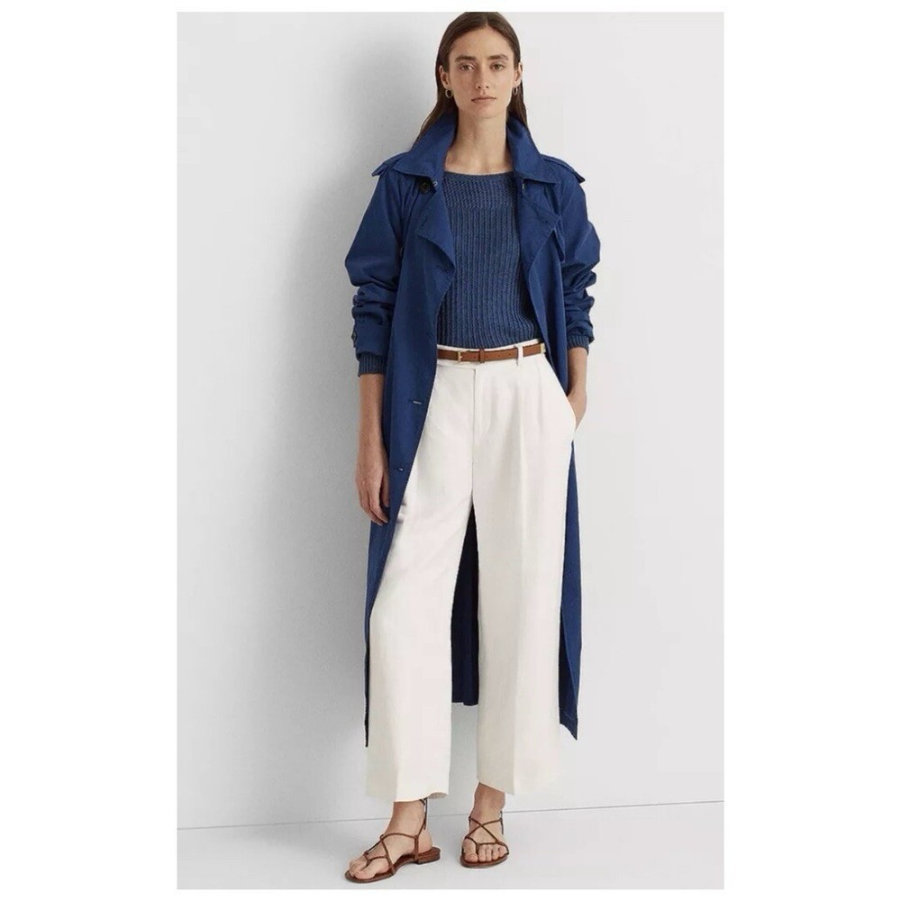 Lauren Ralph Lauren Black Label Featherweight Twill Trench Coat sz: 12 Blue