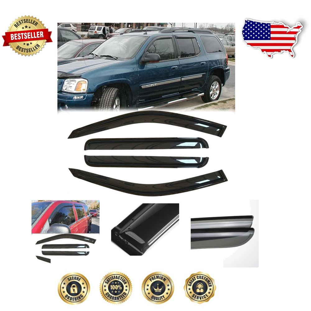 Self-Adhesive Rain Guards - 4pc Dark Smoke Visors for Trailblazer & Envoy Models