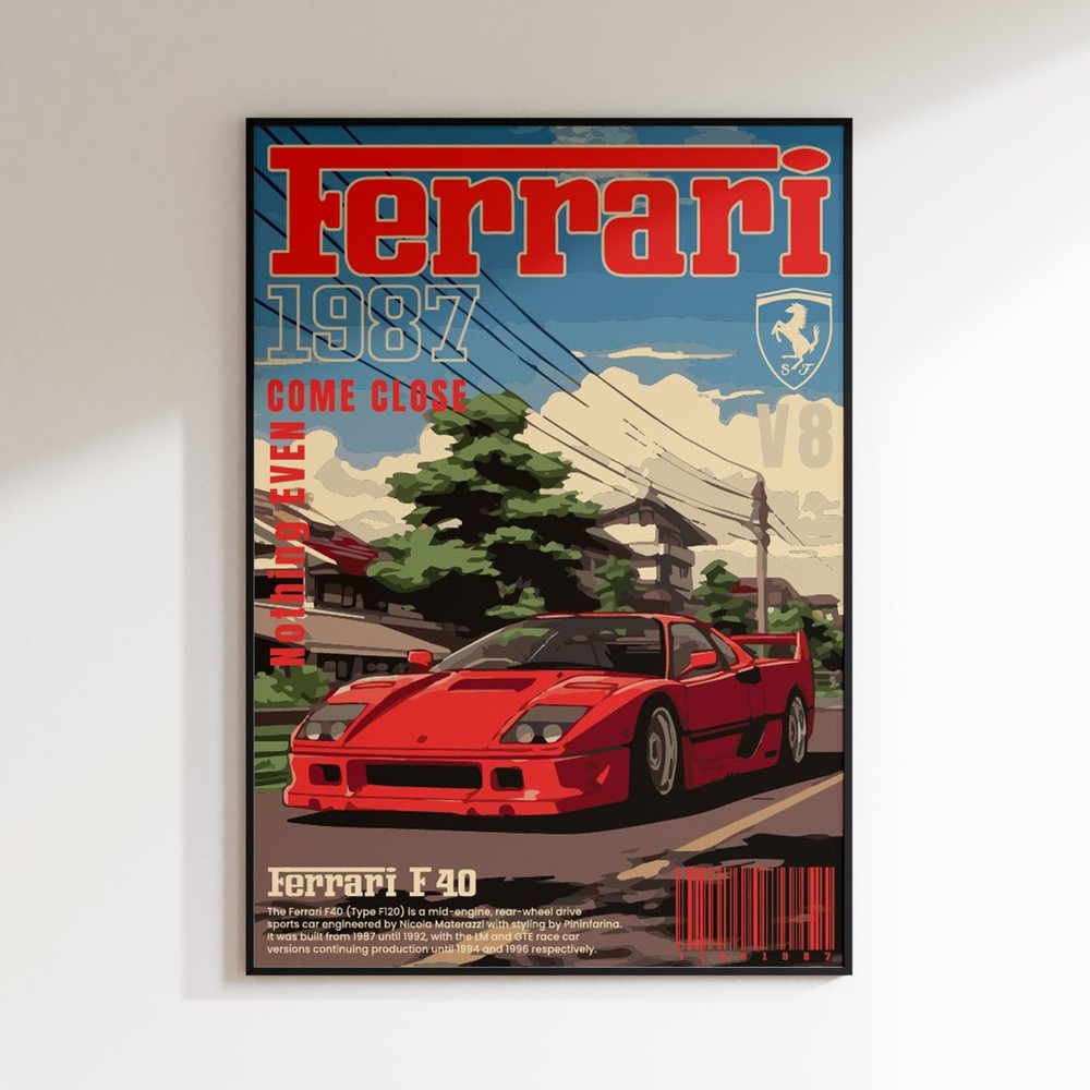Ferrari F40 1987 Vintage Poster, Wall Art, Sport Poster, No Frame