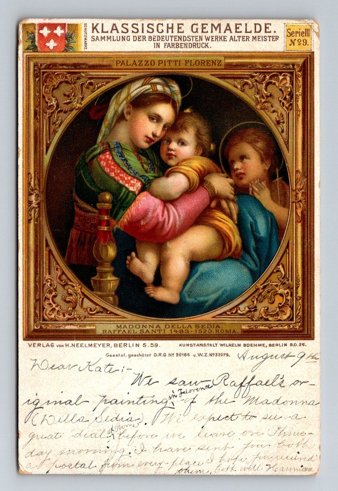 Italy- Rome Madonna Della Sedia Raffael Santi Painting PC Vintage c1958 Postcard