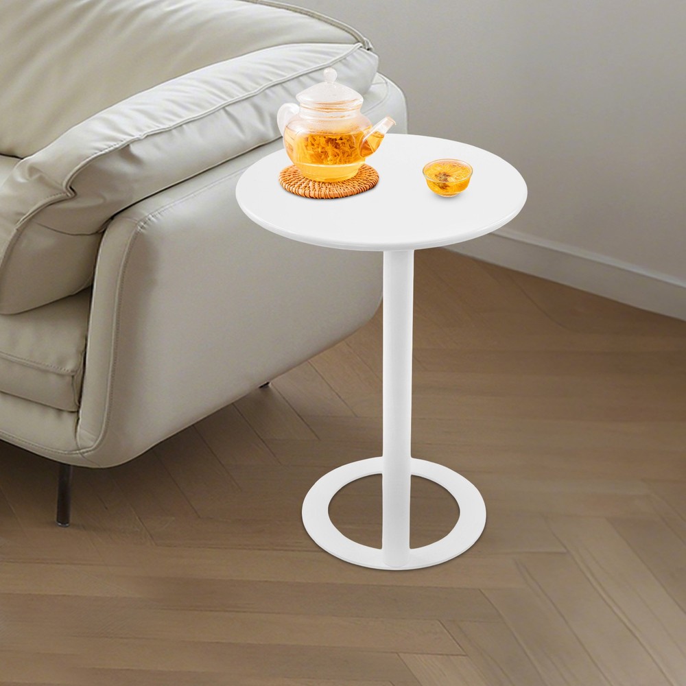 Round Side Table with O-shaped Base End Desk for Home Small Spaces Decoration