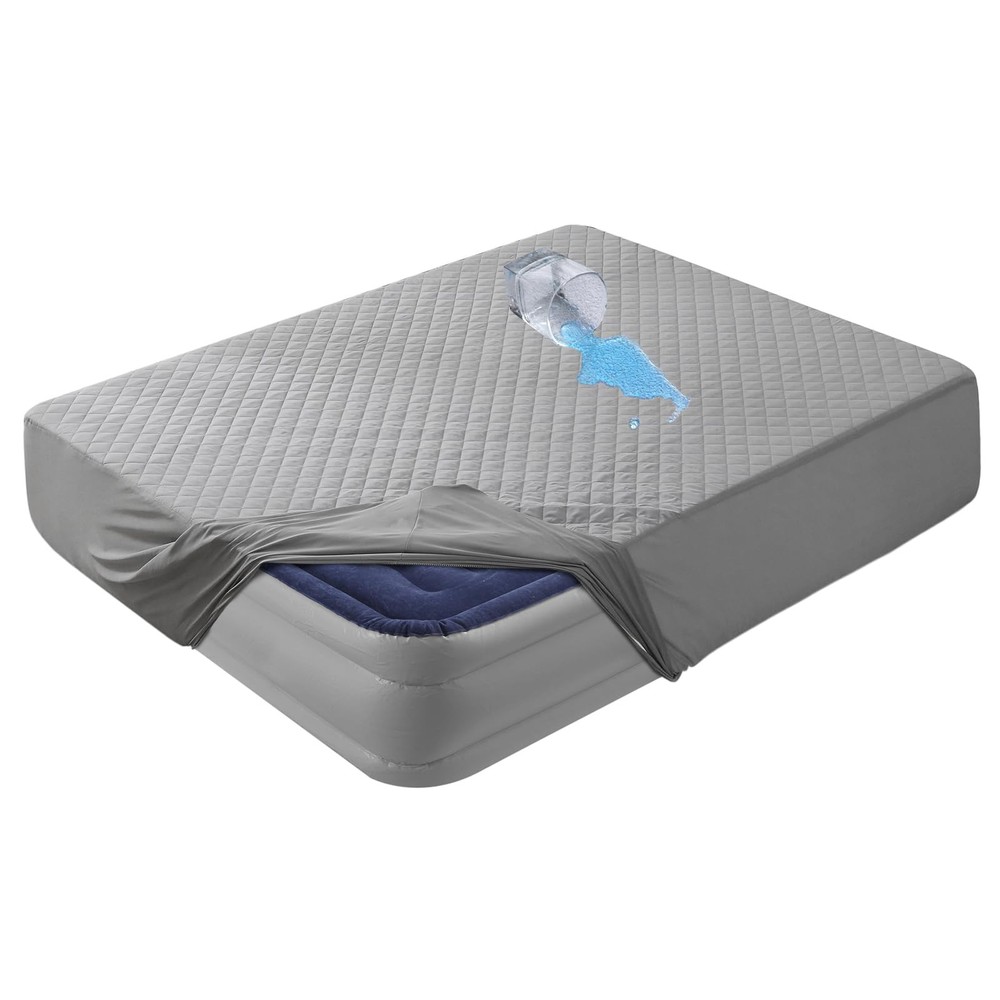 Funda de colchón King Air gris impermeable, cama de aire acolchada...
