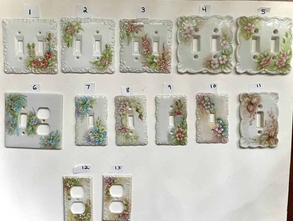 Vintage Hand Painted Floral Porcelain Light Switch Cover Outlet Cover FREE SHIP