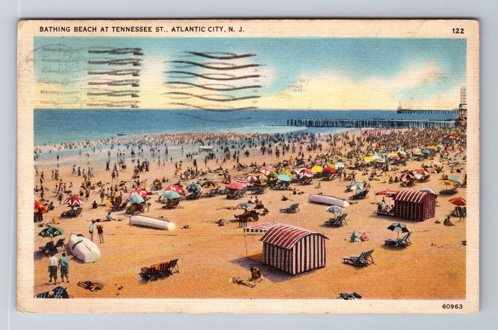 Atlantic City NJ-New Jersey, Bathing Beach, Antique, Vintage c1937 Postcard