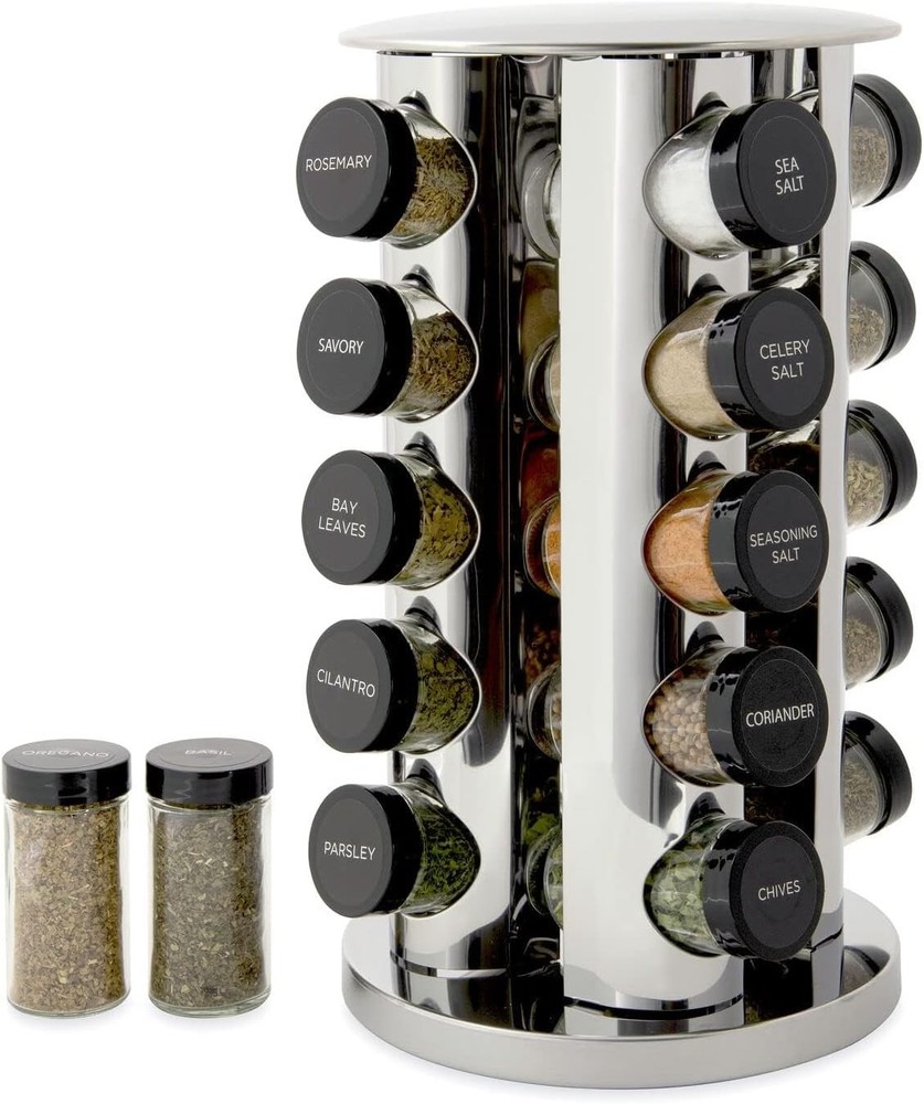 20-Jar Spinning Spice Rack with Free Refill, Countertop Organizer