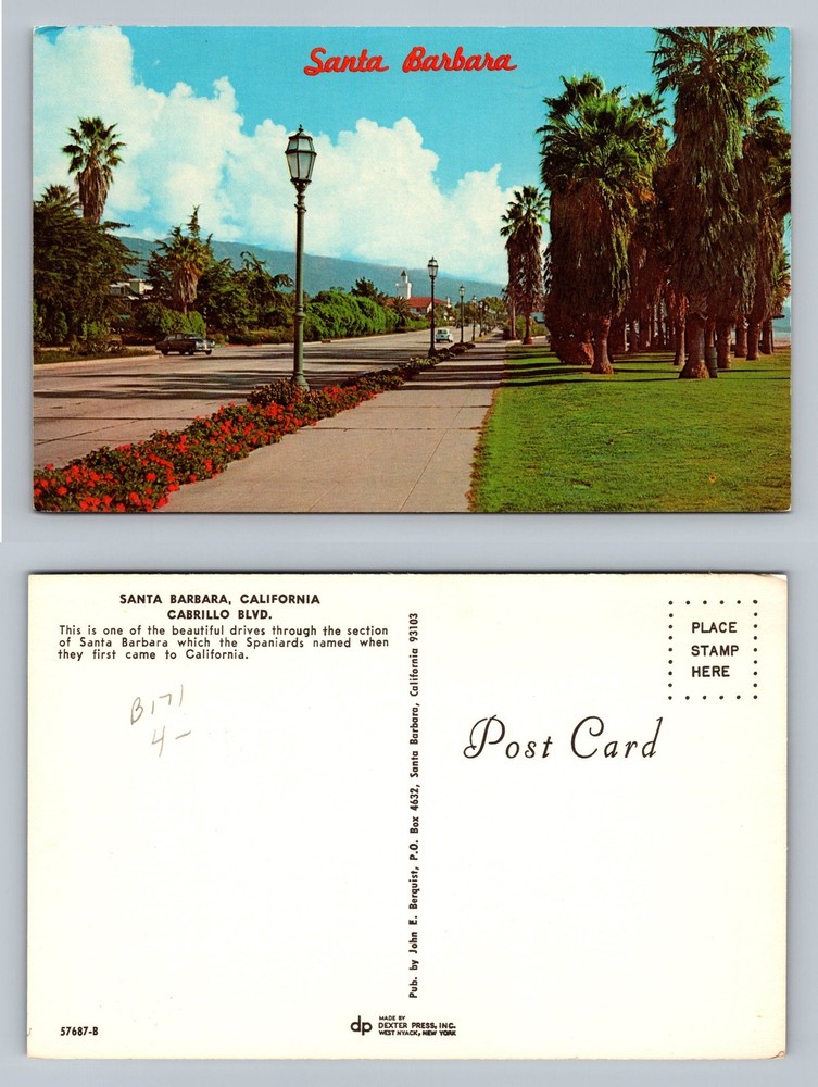 Santa Barbara, CA-California, Cabrillo Blvd Palm Drive Scene Vintage Postcard