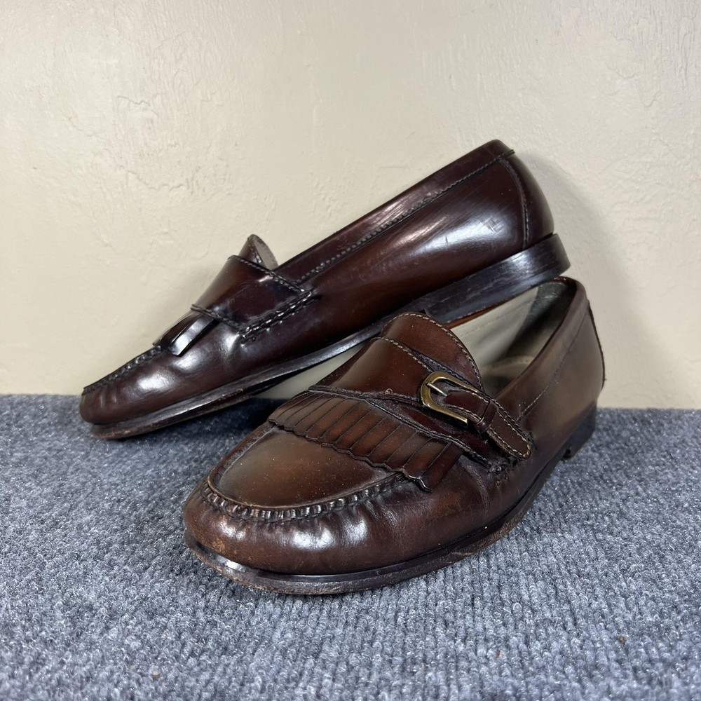 Cole Haan Monk Strap Shoes Mens Size 11 Brown Leather Fringe Dress Loafers
