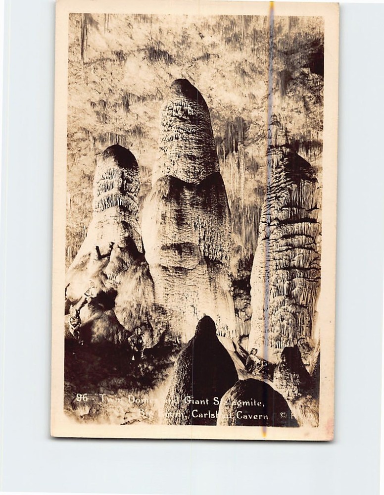 Postcard Twin Dome and Giant Stalagmite Big Room Carlsbad Cavern New Mexico USA