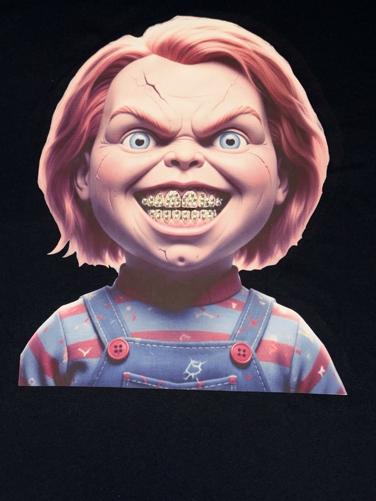 FATHERGOD CHUCKY  BLACK Graphic T Shirt XL (Made With Rhinestones)