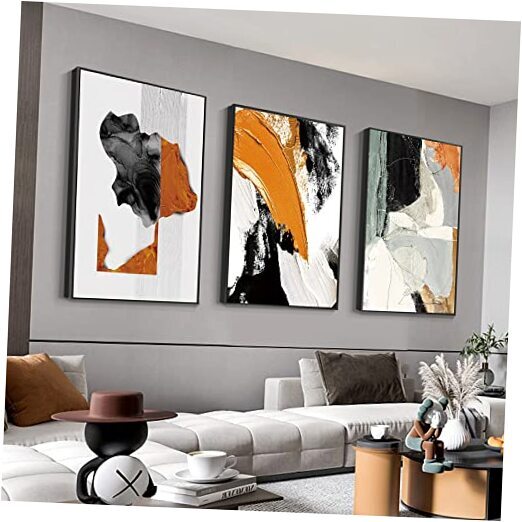 Abstract Graffiti Canvas Wall Art Set Yellow Large 24x32 Inches 3-Panel-image