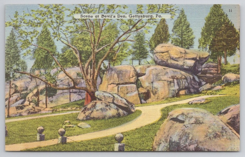 Vintage Linen Postcard - Devil's Den Gettysburg PA - Tichnor Bros.