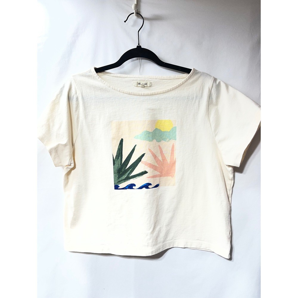 Madewell Womens Graphic Crop T-Shirt Cream Abstract Coastal Art Size M-image