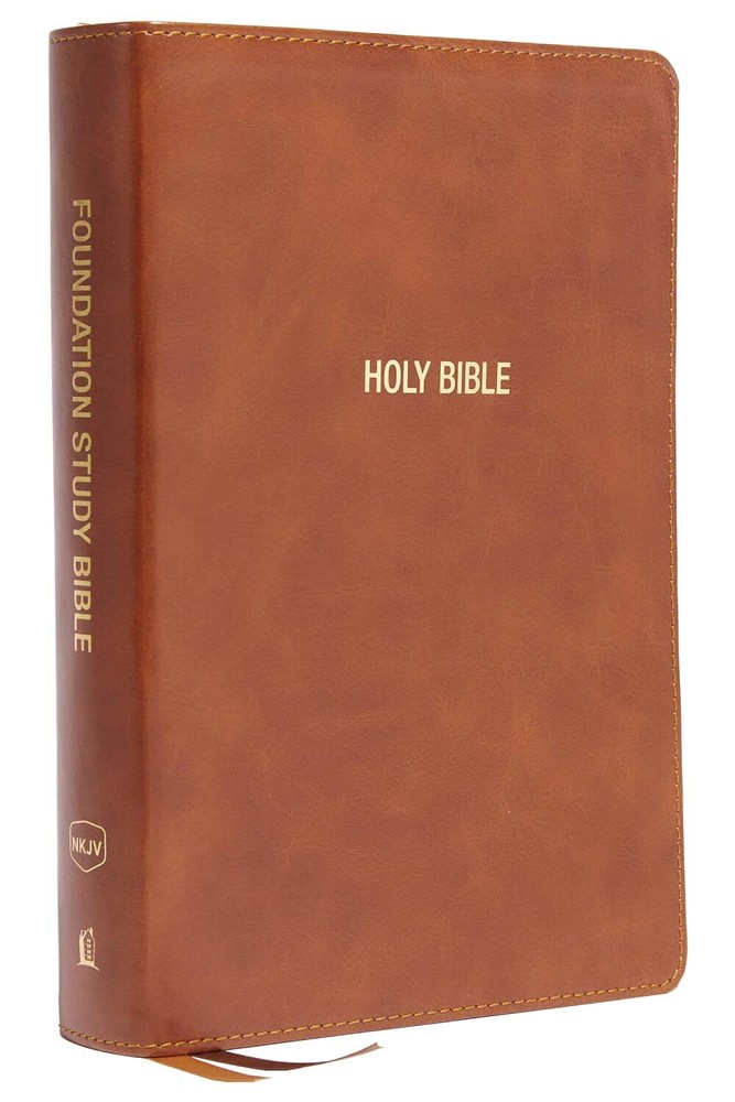 NKJV, Foundation Study Bible, Large Print, Leathersoft, Brown, Red Letter, Thumb