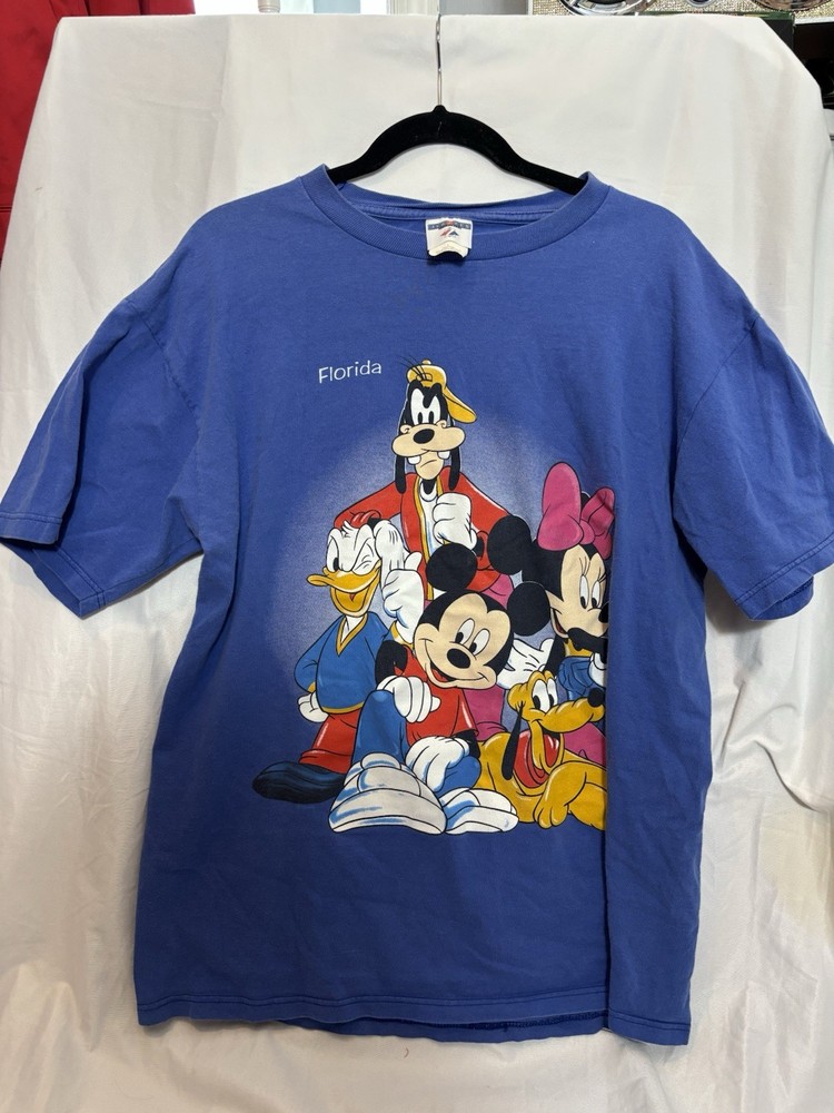 Florida Disney Men’s Blue Vintage Shirt Large Mickey Goofy Donald Duck