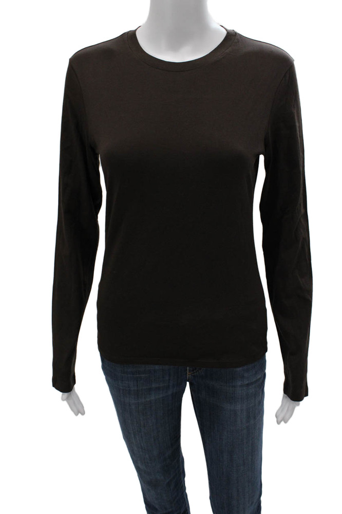 Theory Womens Basic T-Shirt Brown Crew Neck Long Sleeve Pima Cotton Size MFree Shipping in US $100+ Orders | $6.95 Orders Below
