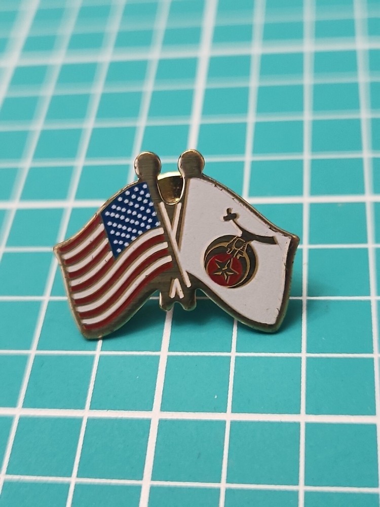 Vtg USA Shriner Friendship Flag Gold Tone Lapel Pin Hat Pin