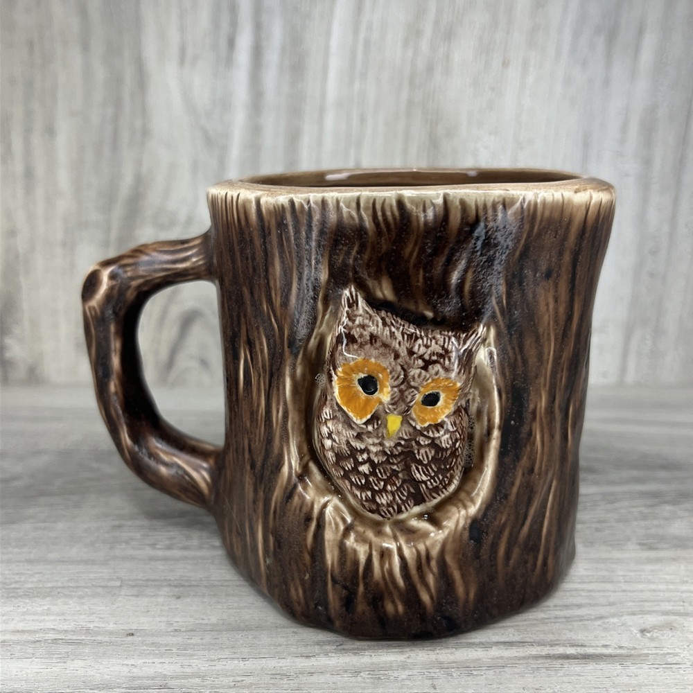 Vintage Owl In Tree Mug Coffee Cup Ceramic MCM Kitchen Décor Hand Painted 1970s