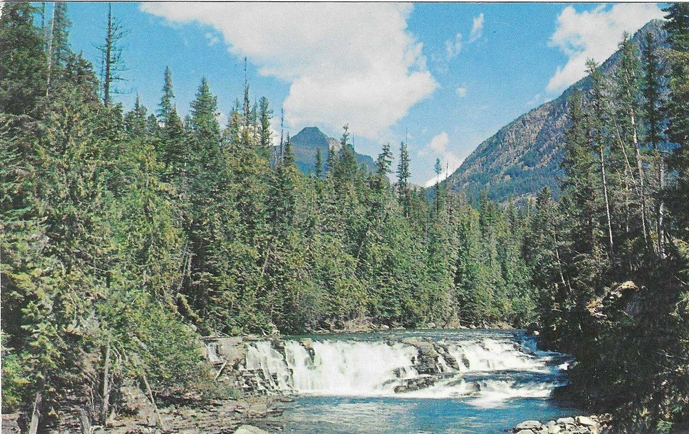 Vintage Montana Chrome Postcard McDonald Falls Glacier National Park