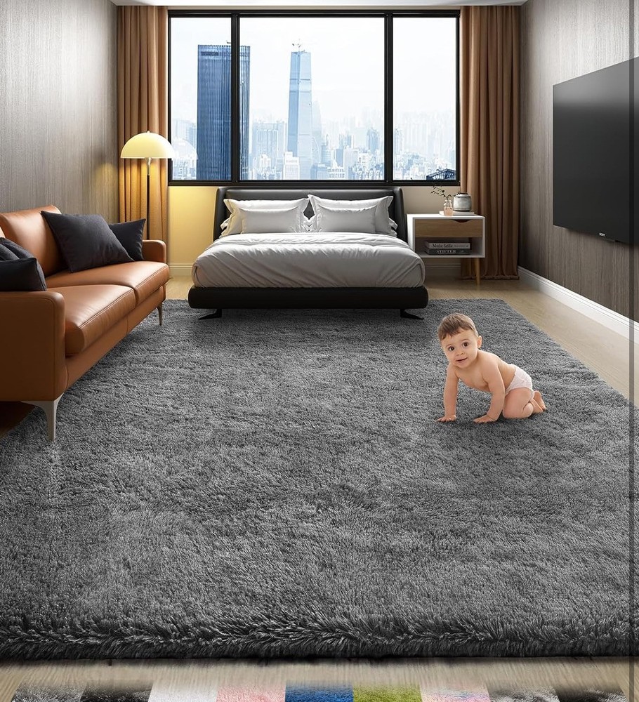 Grey Fluffy Shag Area Rug 4x6 for Bedroom Living Room Indoor