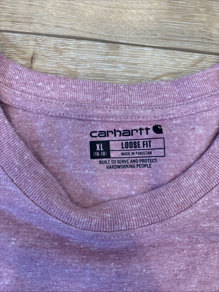 Carhartt T-shirt Men's XL Pink Chest Pocket Loose Fit Workwear