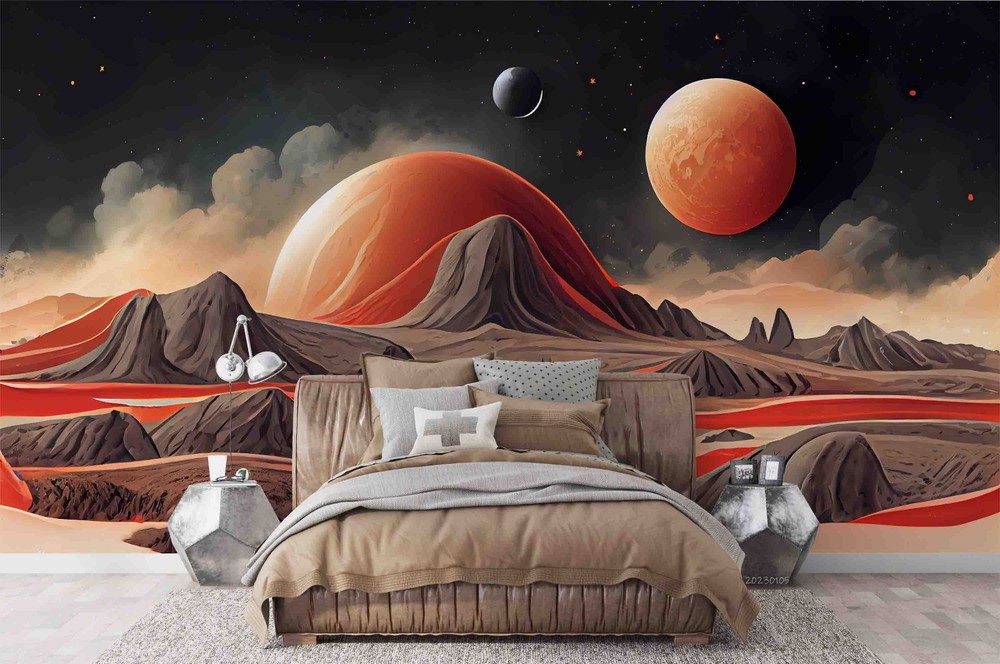 3D Mountain Planet Illustration Wall Murals Wallpaper Murals Wall Sticker