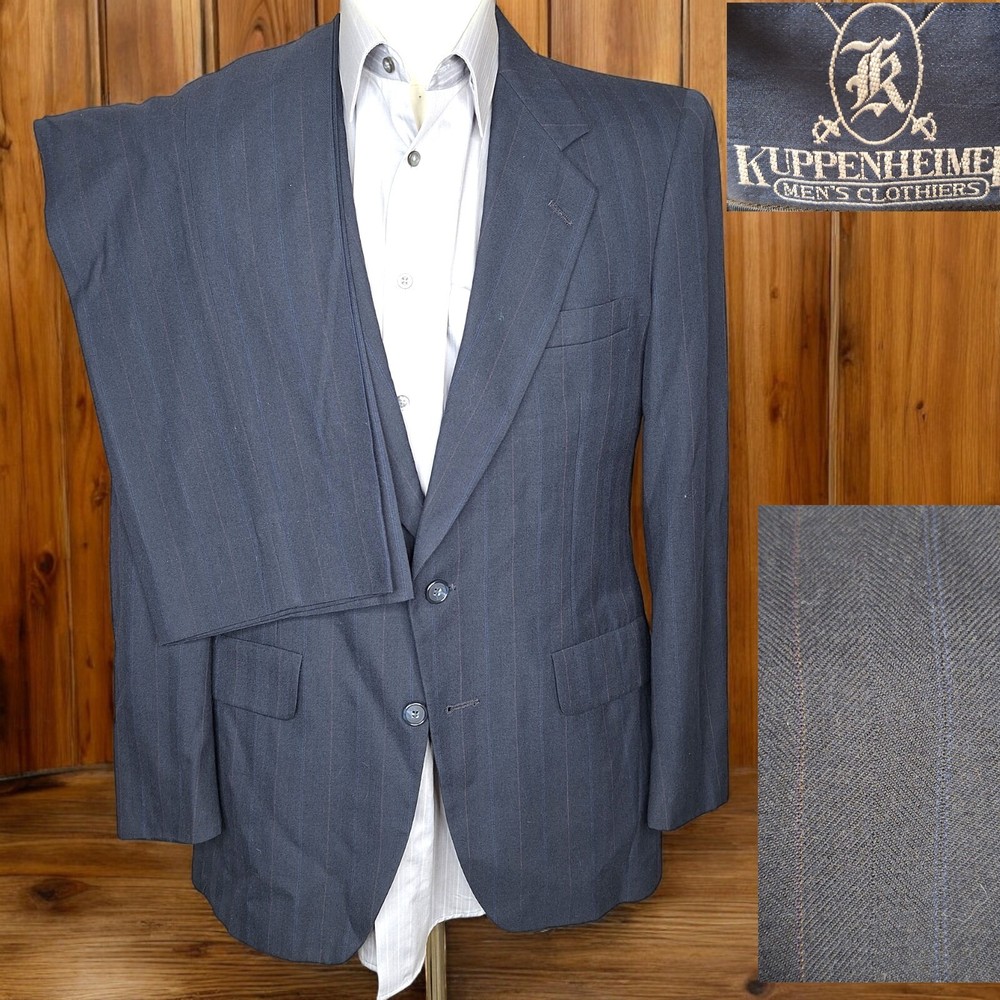 Kuppenheimer 2 Piece Suit Mens 38R 32X29 Navy Multicolor Stripe Made In USA