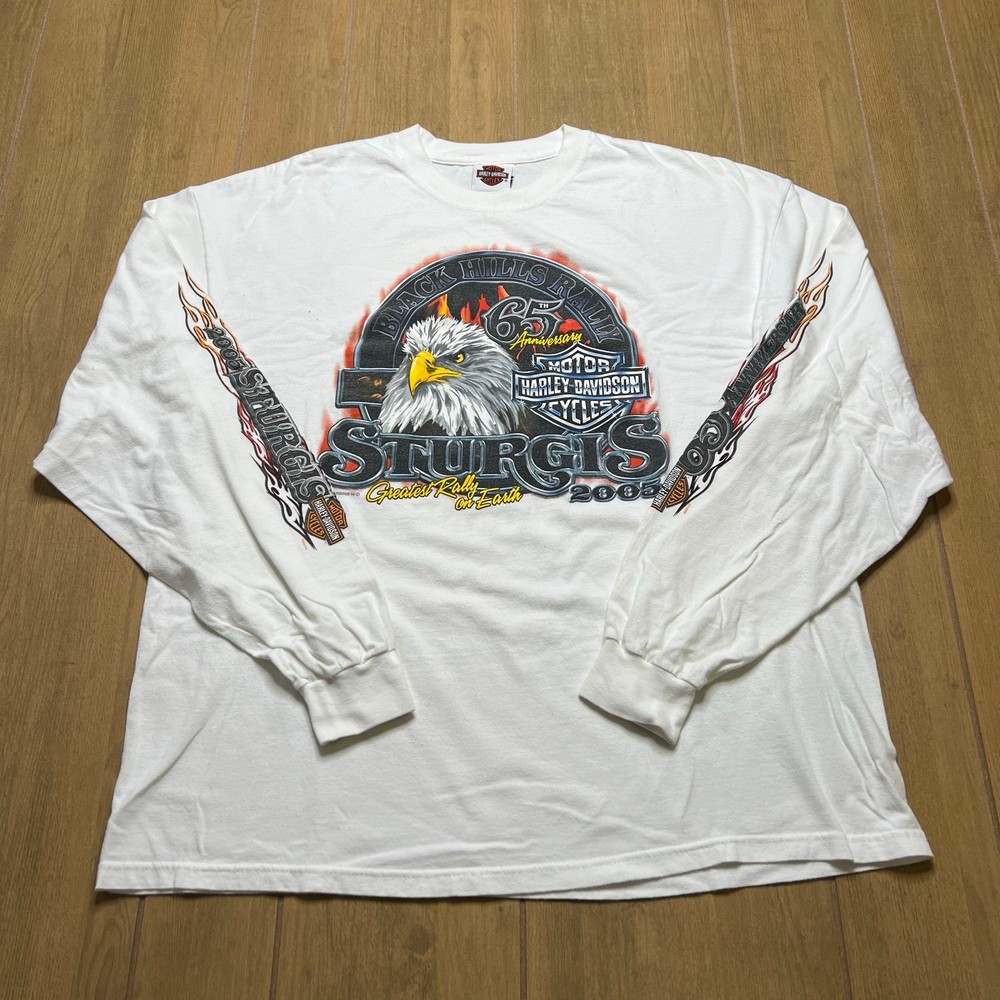 Vintage Harley Davidson Flaming Eagle Flames Sturgis Black Long Sleeve XL Y2K
