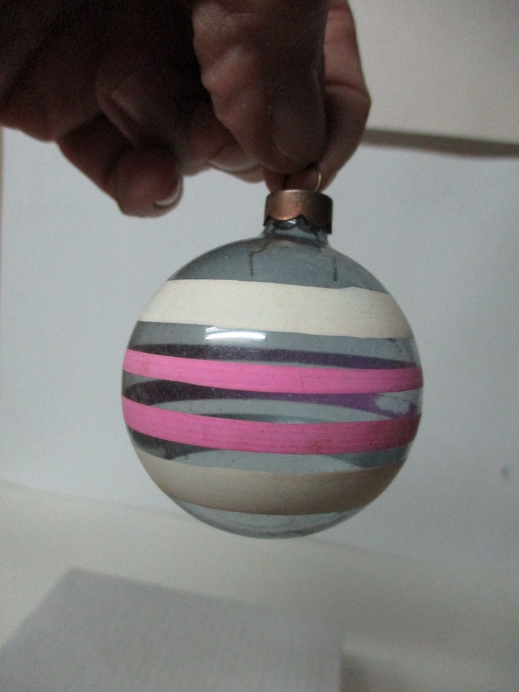Vintage Glass Unsilvered Christmas Ornament - Stripes on Blue Green