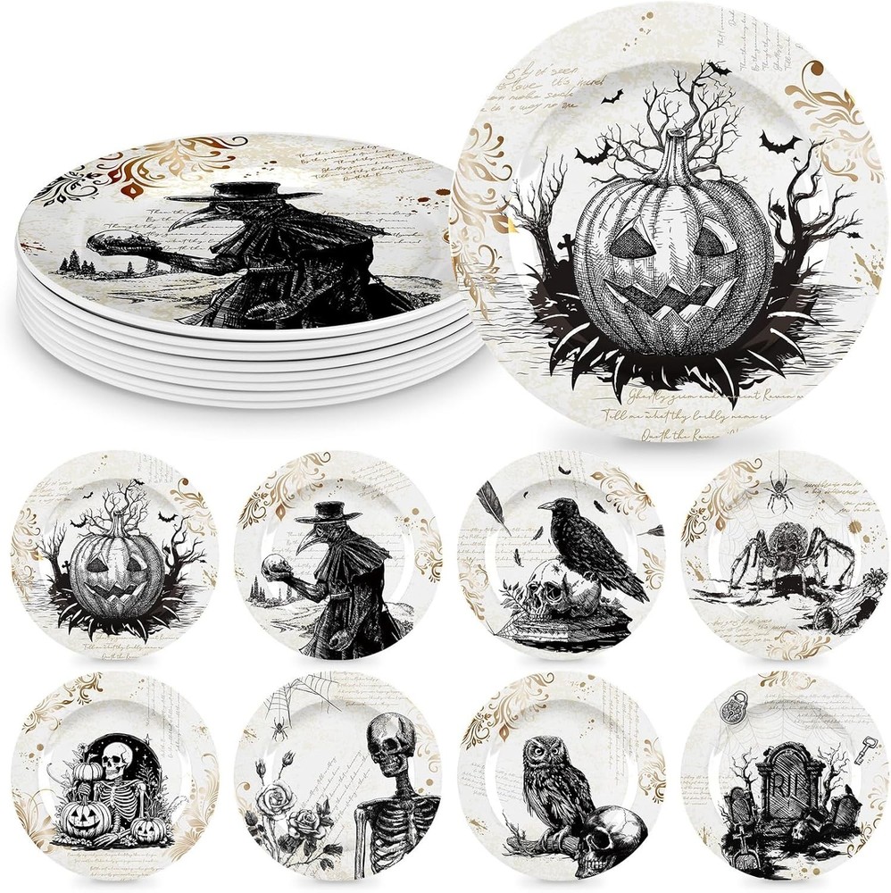 8 Pcs Vintage Halloween Dinnerware Set Halloween Plates Serving Dishes 8 Inch Re