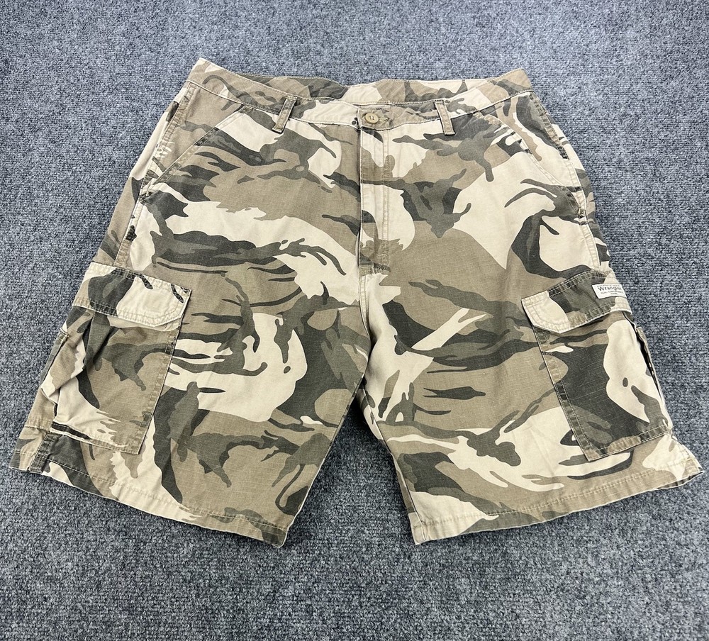 Wrangler Camo Cargo Shorts Mens 36 Brown Camo Army Military Work Utility