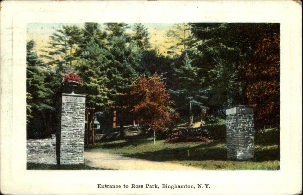 Entrance to Ross Park ~ Binghamton NY ~ 1910 to MC Rosenberry Stone Church PA