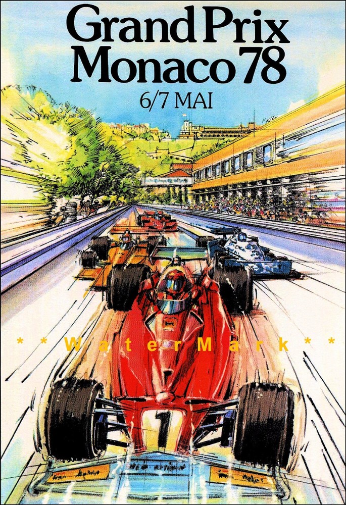 1978 Monaco Grand Prix Vintage Racing Poster Retro F1 Travel Art