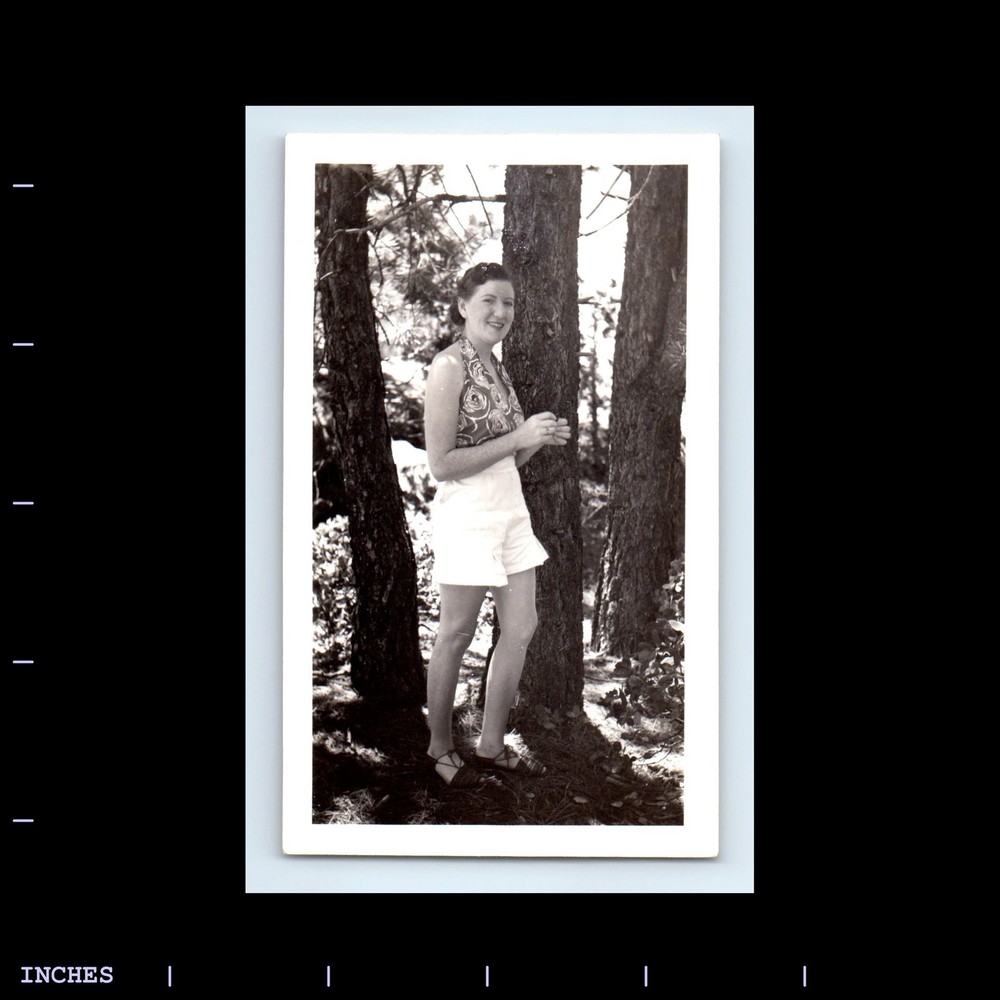 Old Vintage Photo LEGGY WOMAN STANDING IN FOREST