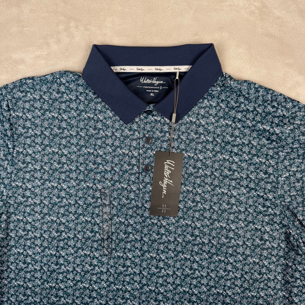 Walter Hagen Performance 11 Floral Print Golf Polo Dogwood Ditsy Blue XL NEW