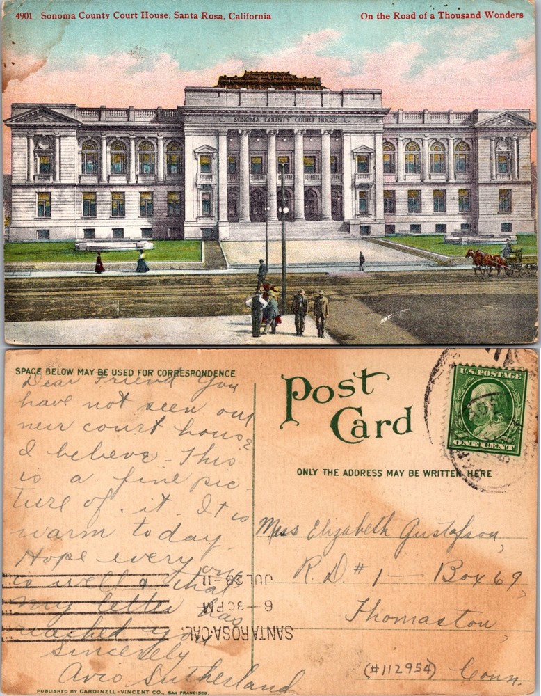 Sonoma County Court House Santa Rosa California Postcard