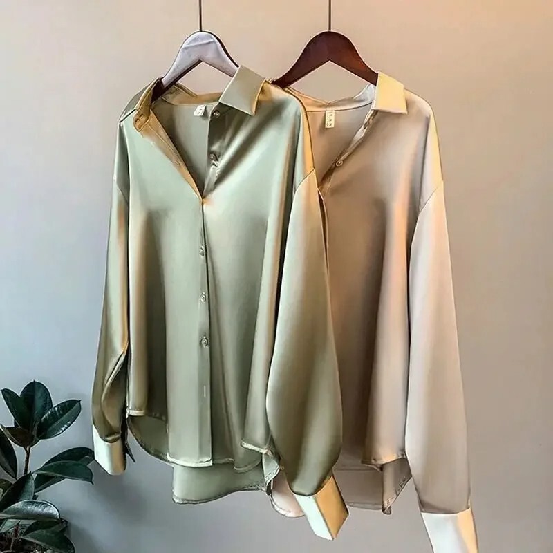 Autumn 2022 Womens Clothing Silk Shirt Vintage Blouse Women Sheer Top Women Long