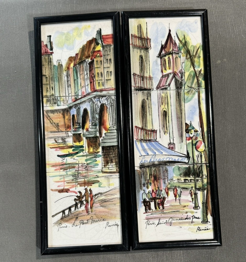 Hand-Painted Ceramic Tiles – Point Marie & Saint Germain-des-Prés Triptych