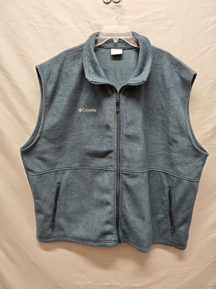 Columbia Vest Mens 3XL Blue Full Zip Fleece Pockets Outdoor Hiking Sleeveless