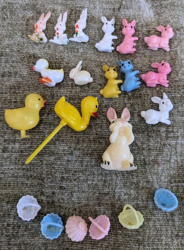 Mixed Lot 21 Vtg Easter Bunny Chick Baskets Mini Trinkets Blow Mold Plastic