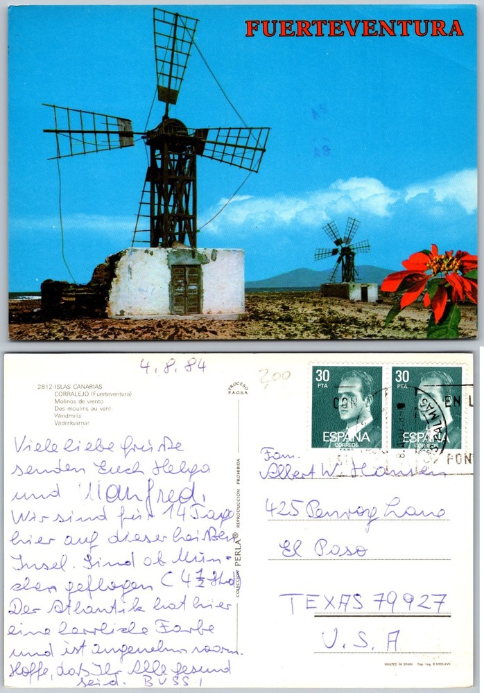 Continental Fuerteventura Windmills Postcard