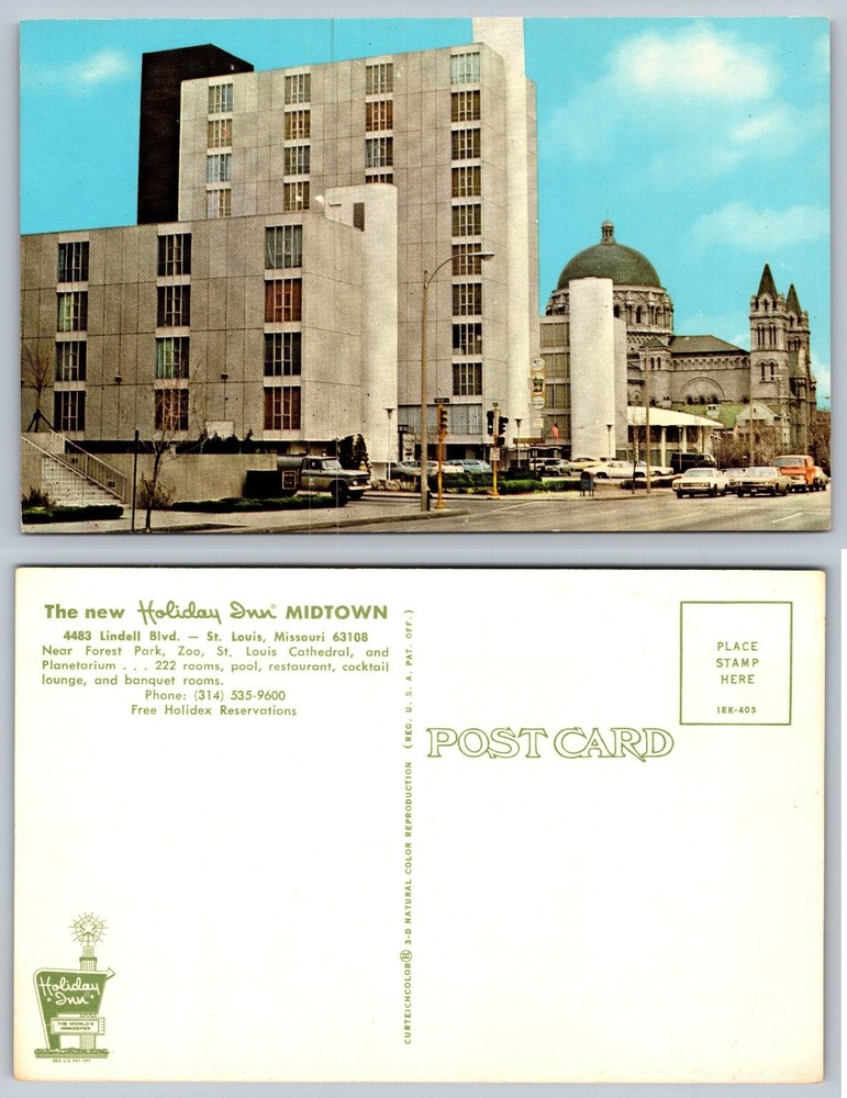 Holiday Inn Midtown St. Louis MO Postcard - Cathedral Basilica 1960s