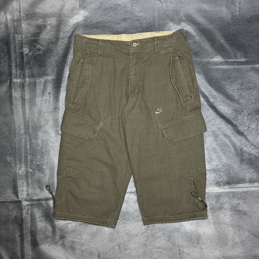 Vintage Nike Cargo Shorts Y2K Olive Green Utility Tactical Streetwear Size S/M