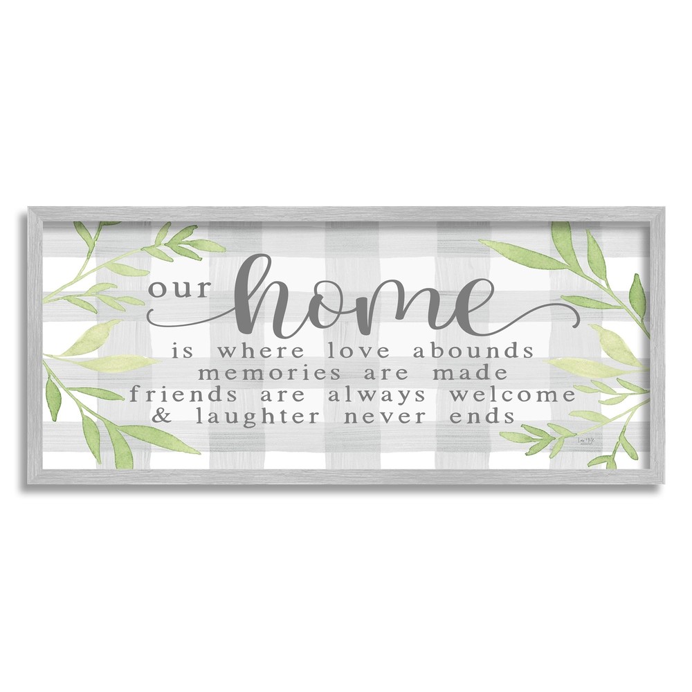 Stupell Industries Gingham Our Home Phrase Gray Framed Giclee Art Design by L...