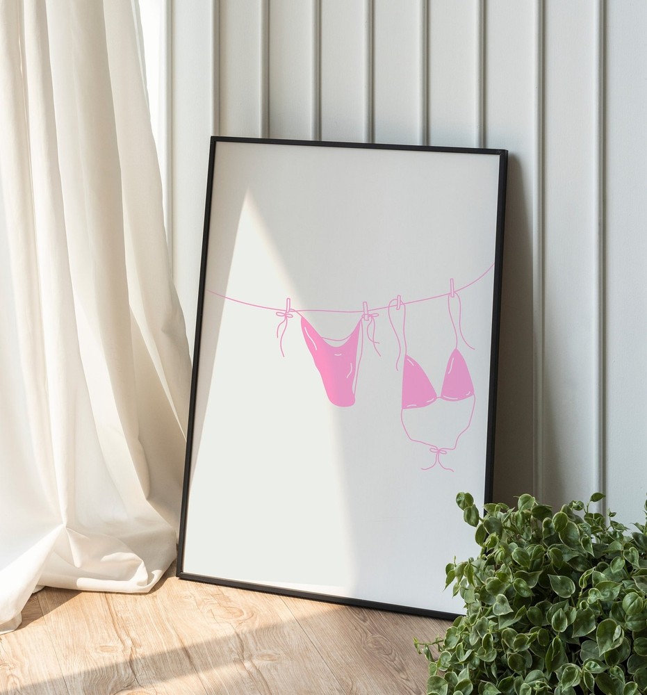 Pink Bikini Print Coastal Cowgirl Decor Swimsuit Poster Beach Wall Art Ocean