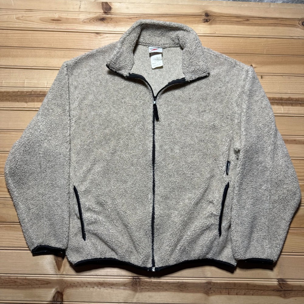 Vintage 90s Deep Pile Fleece Full Zip Mock Neck Hiking Gorpcore Jacket Men's XL