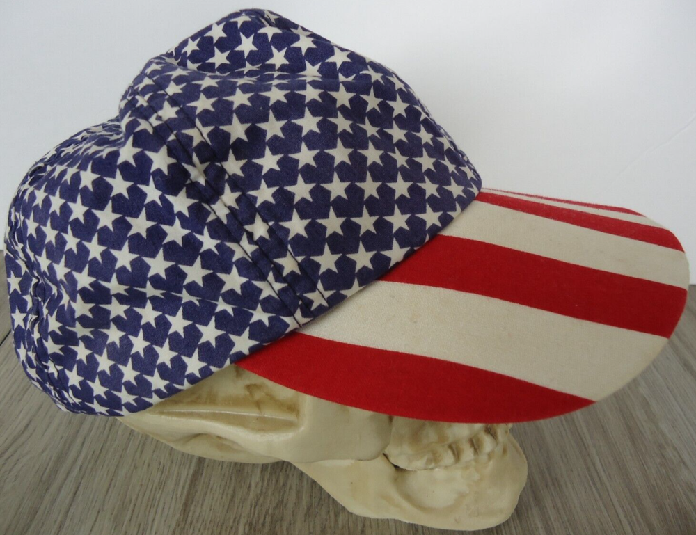 VTG Stars and Stripes Flag Hat Made in USA 80s 90s Y2K Snap Back Red White Blue