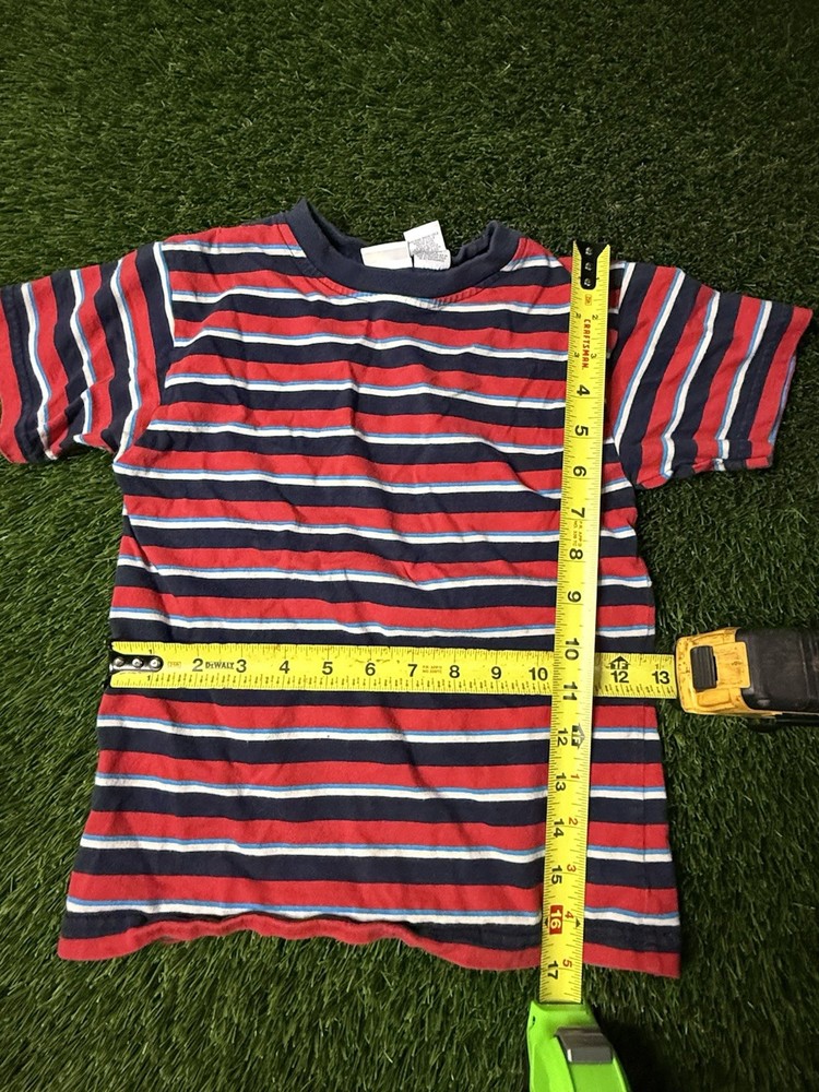 KRU Boys Striped T-Shirt Size 7 Red Navy Blue Short Sleeve Tee